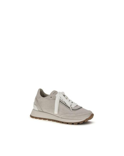 Brunello Cucinelli White Gray Calf Leather Bos Taurus Athletic Sneakers