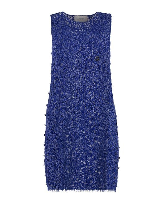 Coperni Blue Floral Lace Dress Polyamide