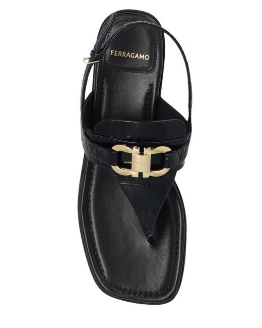 Ferragamo Black Gancini Slingback Sandals