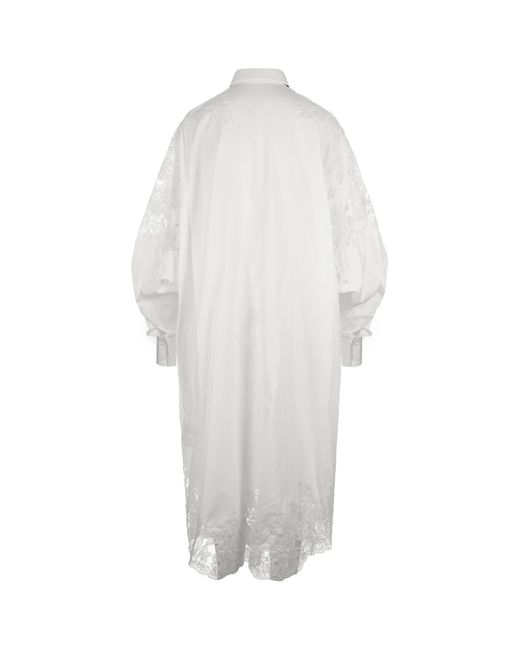 Ermanno Scervino White Oversized Shirt Dress With Lace