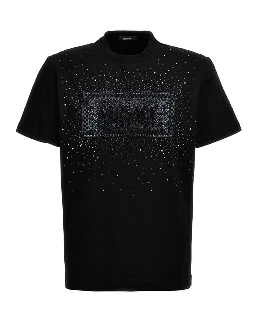 Versace Black T Shirt With Rhinestone 90's Vintage Logo for men