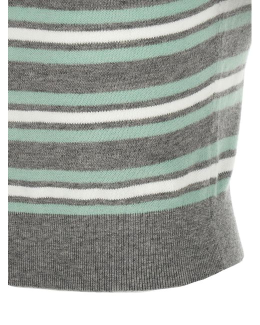 Self-Portrait Green Striped Crystal Trim Knit' Sweater