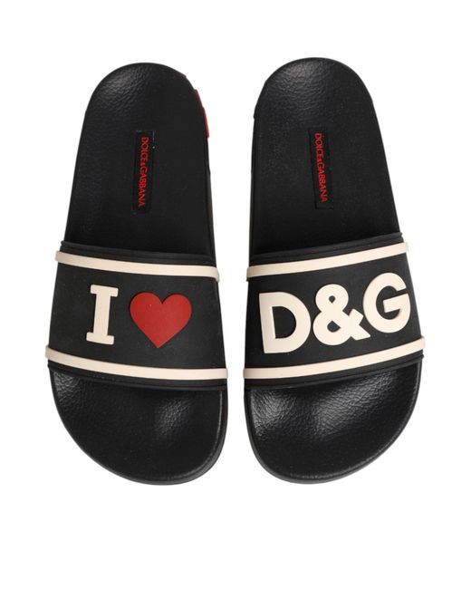 Dolce & Gabbana Black Rubber Slides Sandals Beachwear Shoes