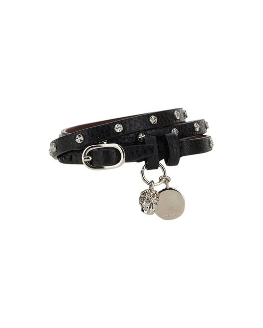 Alexander McQueen Black Bracciale A Doppio Giro