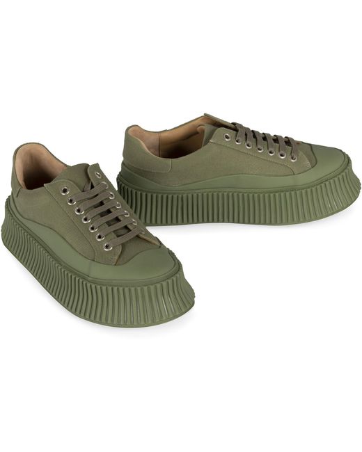 Jil Sander Green Canvas Platform Sneakers Trainers