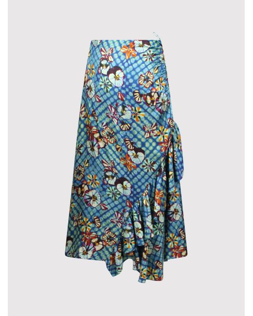 Ulla Johnson Blue Bridget Floral-Print Skirt