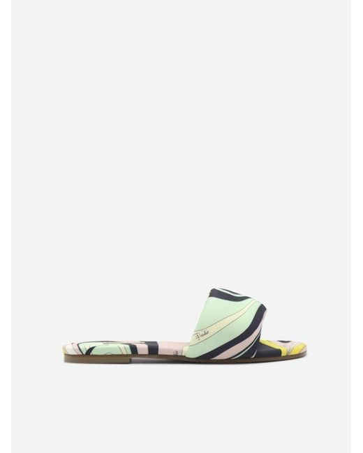 Emilio Pucci Green Slides With Waves Print