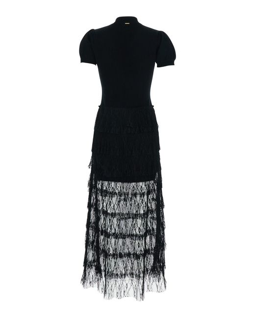 Twinset Black Long Dress With High Neck And Semi-Transparent Skirt