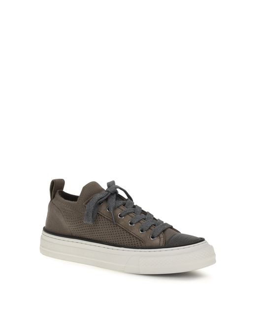 Brunello Cucinelli Brown Sneakers Cotton-Knit Suede Upper Cotton Trainers