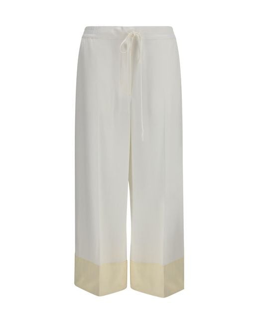 Totême White Pants Satin Drawstring Viscose Trousers