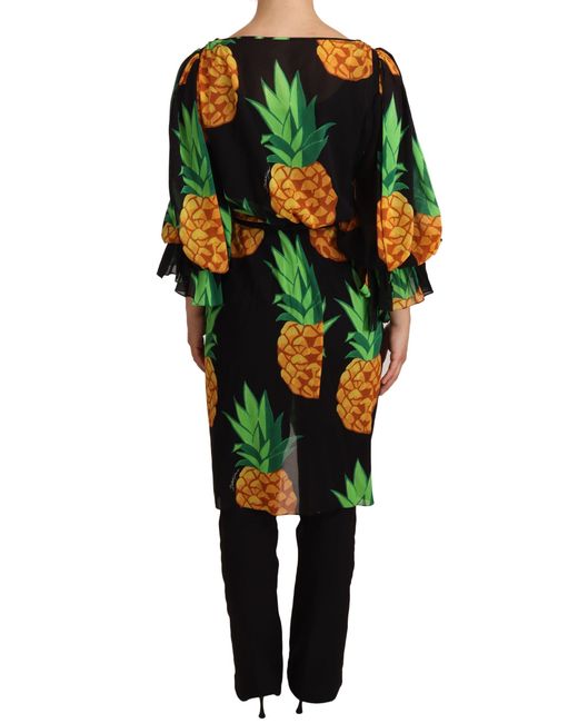 Dolce & Gabbana Green Vibrant Pineapple Draped Wrap Dress
