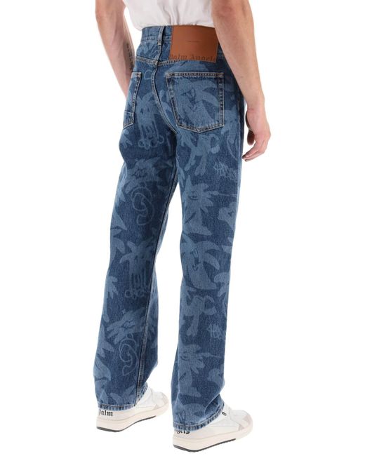 Palm Angels Blue Palmity Allover Laser Denim Jeans for men