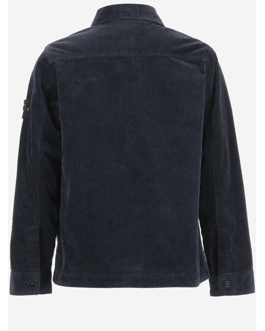 Stone Island Blue Stretch Cotton Blend Velvet Shirt for men