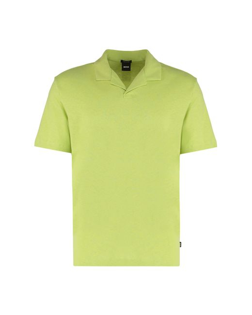 Boss Yellow Cotton-Linen Polo Shirt for men