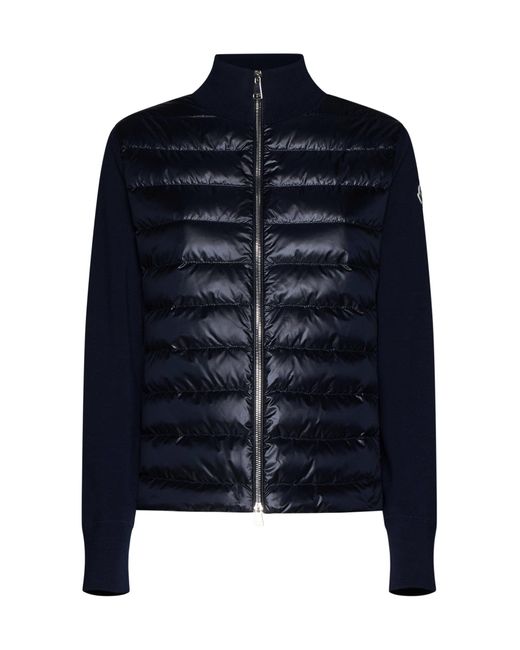 Moncler Blue Quilted Nylon And Knit Cardigan