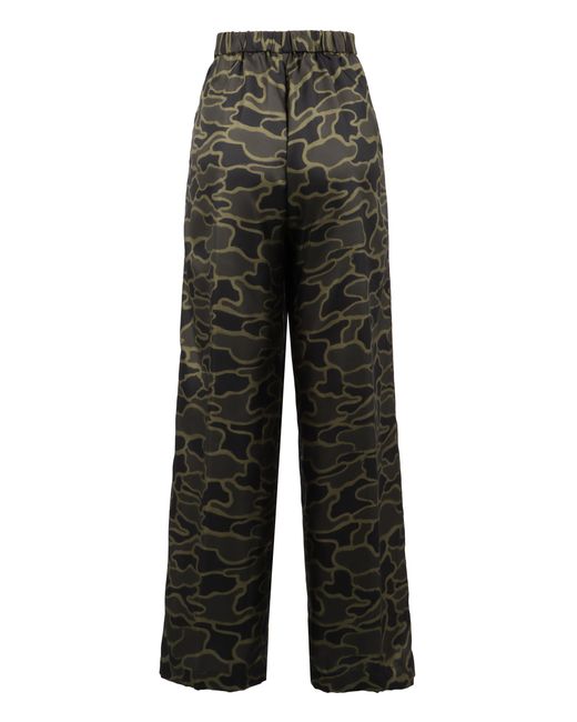 Aspesi Gray Camouflage Printed Silk Pants Straight Trousers