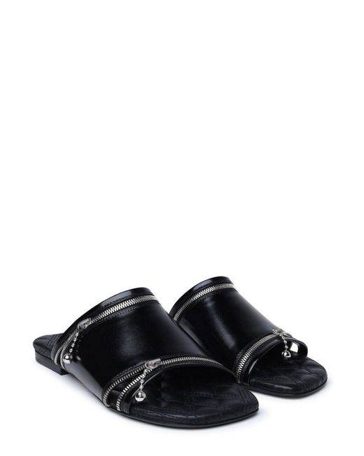 Burberry Black Decorative-zip Slip-on Sandals