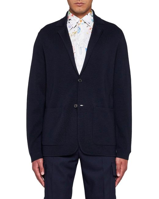 Paul Smith Blue V-neck Fine Knit Cardigan for men