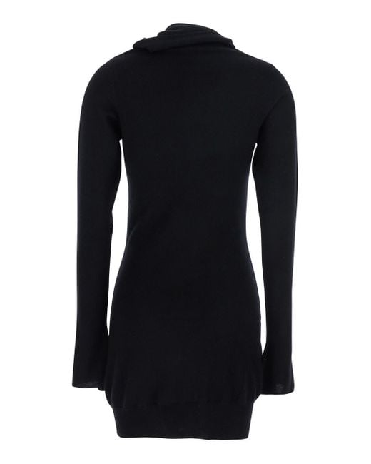 The Attico Black Mini Dress With Cowl Neck And Flared Sleeves