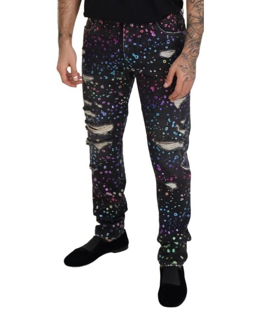 Dolce & Gabbana Blue Splatter Distressed Jeans Pan73302 for men