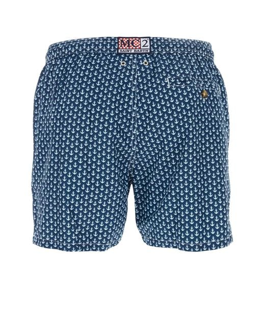 Mc2 Saint Barth Blue Printed Polyester Swimming Shorts for men