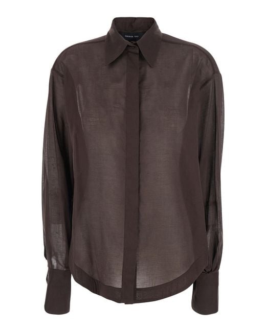 FEDERICA TOSI Brown Shirt Cotton Mulsin With Long Sleeves And Traditional Collar For Blouses