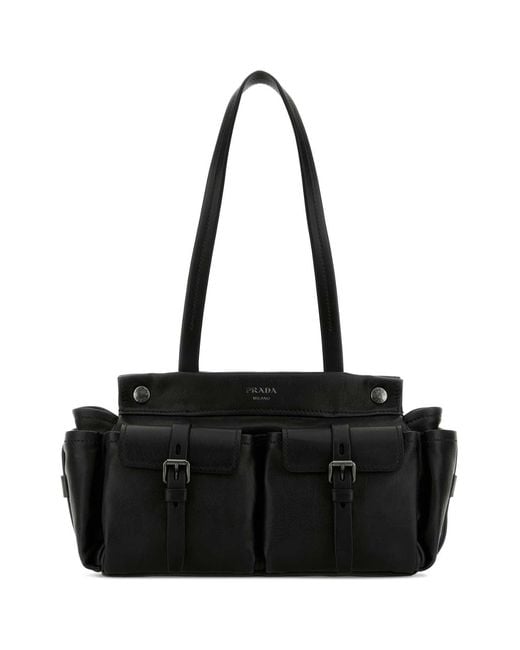 Prada Black Leather Medium Route Shopping Bag