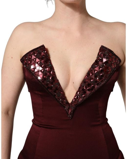 Dolce & Gabbana Red Embellished Vneck Evening Gown Dress