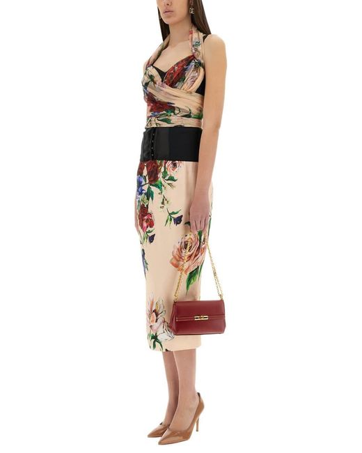 Dolce & Gabbana Black Flower Print Marquisette And Chiffon Bustier Top
