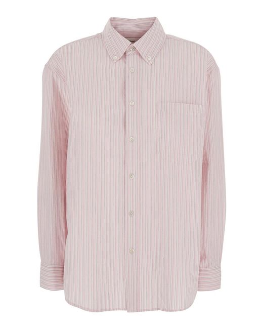 DUNST Pink Classic Striped Bd Overshirt