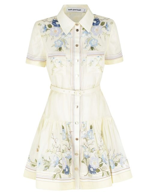 Self-Portrait White Floral Organza Mini Dress & Cotone Seta Abito