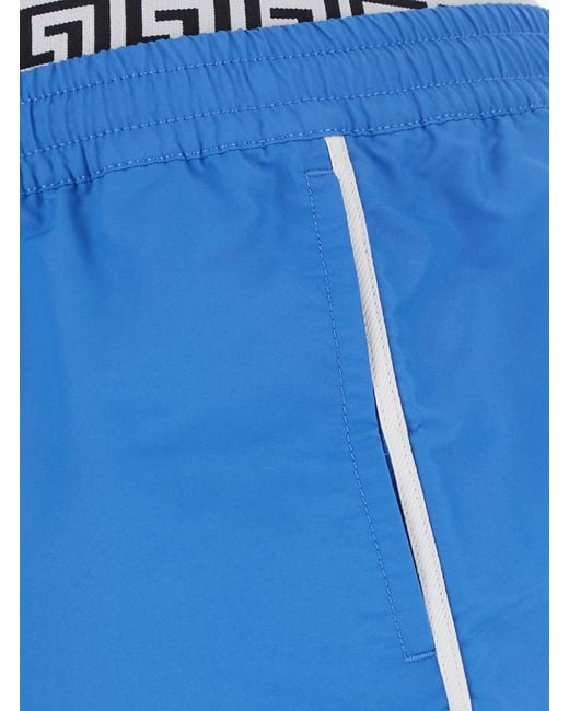 Versace Blue Swim Shorts Tech Fabric Polyester Beachwear for men