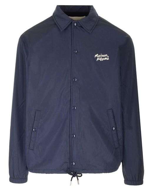 Maison Kitsuné Blue Logo-embroidered Drawstring Shirt Jacket for men