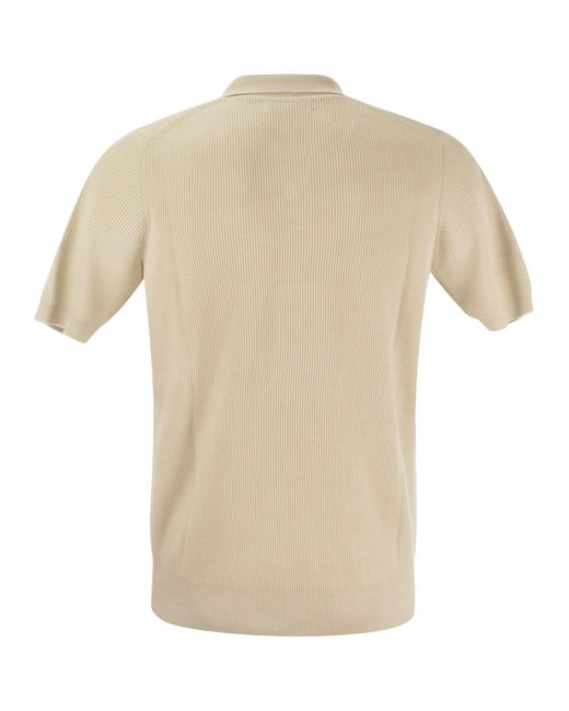 Brunello Cucinelli White Cotton Rib Knit Polo Shirt for men