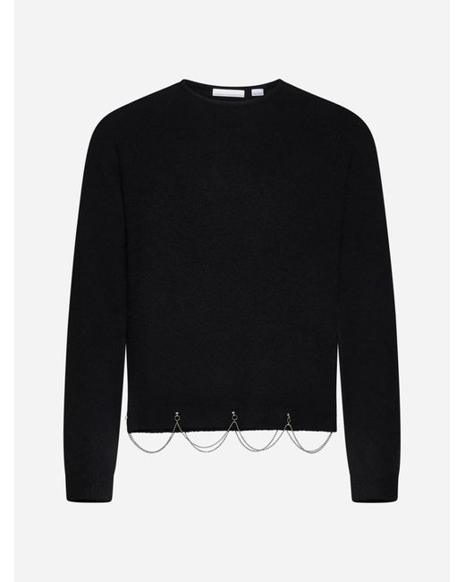 Random Identities Black Chain-Detail Wool-Blend Sweater for men