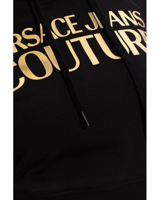 Versace Black Cropped Hoodie With Logo,