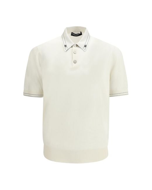 Dolce & Gabbana White Silk Polo With Collar And Short Sleeves Shirts for men