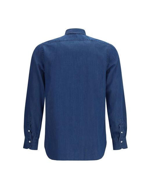 Finamore 1925 Blue Napoli Shirt Cotton for men