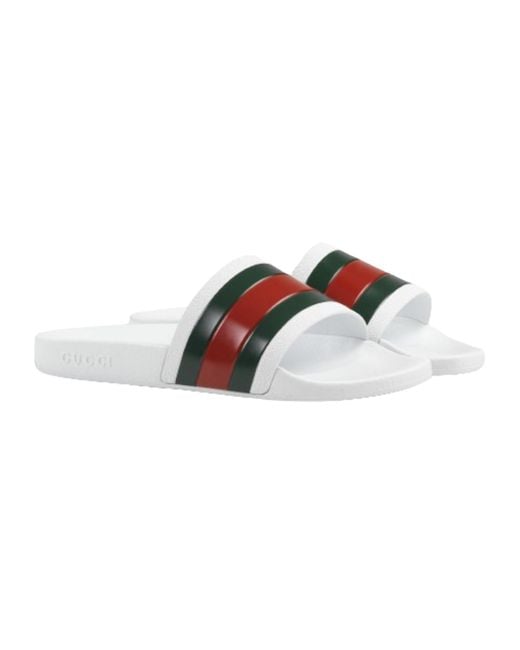 Gucci White Web Rubber Slide Sandals for men