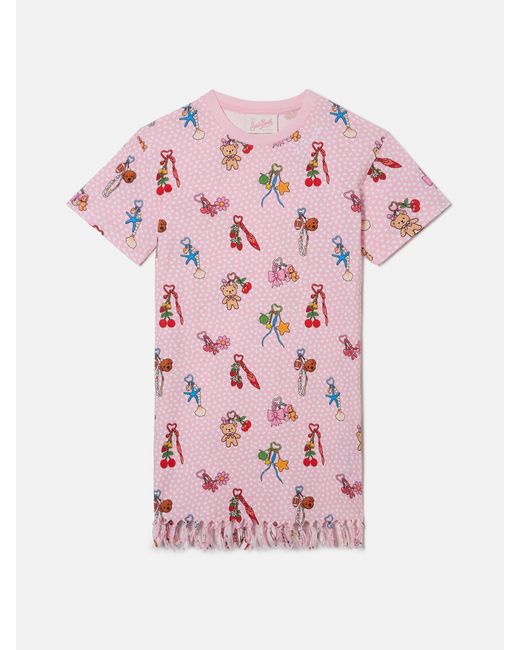 Mc2 Saint Barth Pink Abbey Organic Cotton Dress With Heart And Charms All-Over Print