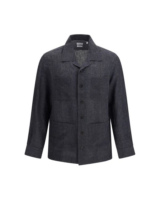 Brunello Cucinelli Blue Easy Fit Linen Shirt for men