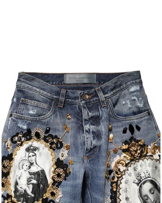 Dolce & Gabbana Blue Ripped Embellished Cotton Denim Jeans Clothing for men
