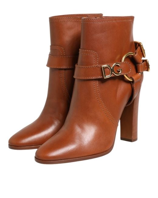 Dolce & Gabbana Brown Leather Dg Logo Buckle Ankle Boots Shoes Calf