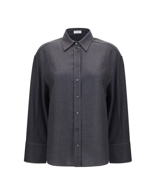 Brunello Cucinelli Blue Virgin Wool Shirt Fleece Ovis Aries