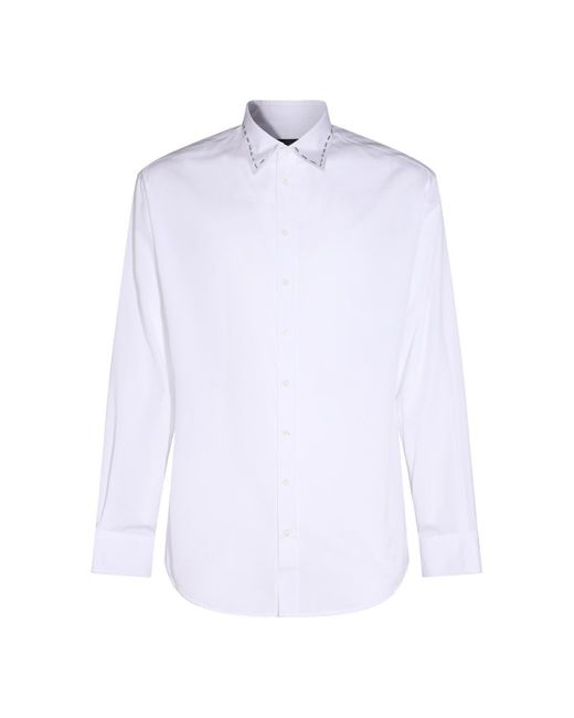 DSquared² White Stitch Detailed Curved Hem Shirt for men