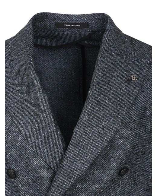 Tagliatore Blue Double-Breasted Wool And Silk Blazer Jackets for men