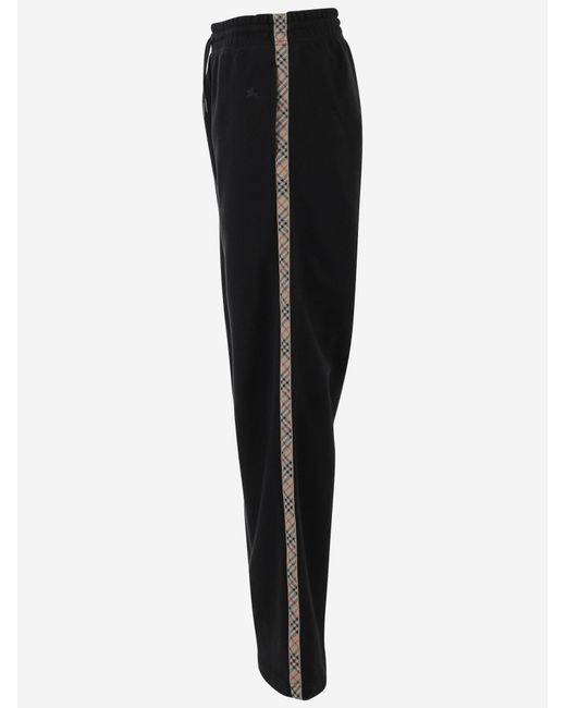 Burberry Black Cotton Pants With Check Details Trousers