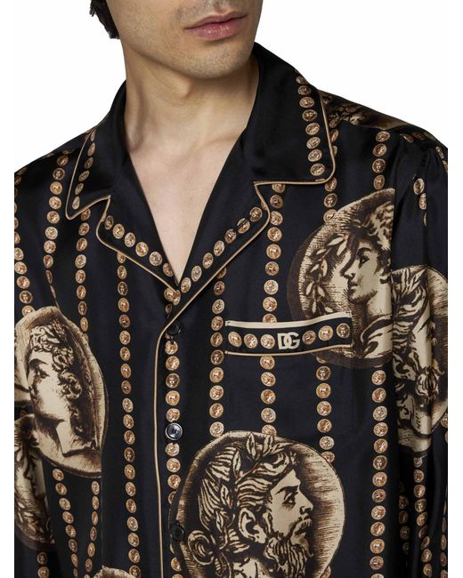Dolce & Gabbana Black Silk Printed Shirt for men