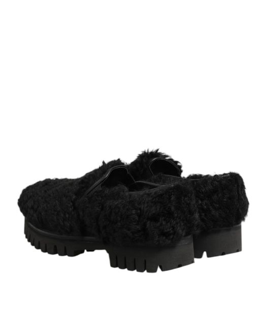 Dolce & Gabbana Dress Black Fur Leather Slippers Men Shoes for men