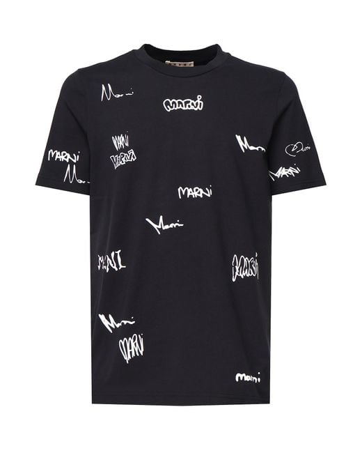 Marni Black Multigram Print T-Shirt for men